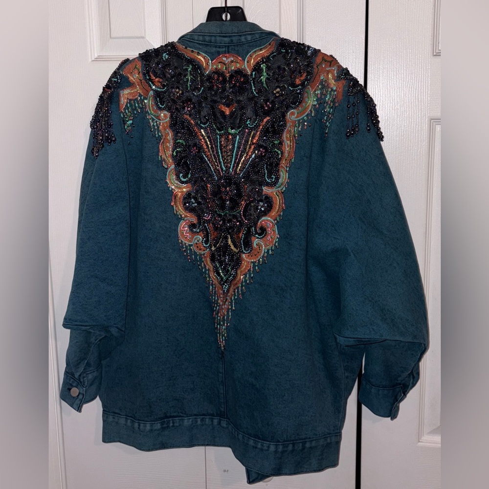 Sundance Blue Jean Jacket with Embroidered Peacock